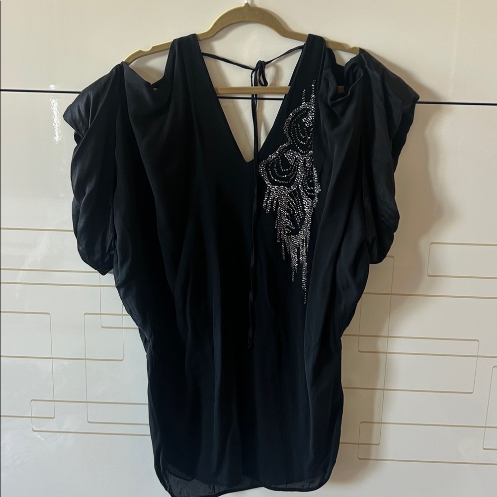 Black V-Neck Dress with Silver Embellishments